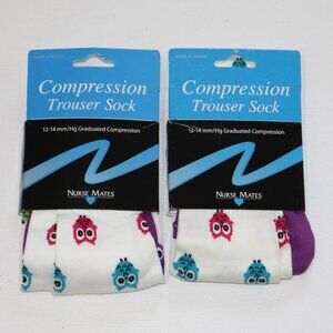 2X Nurse Mates Women 12-14 mmHg Compression Trouser Sock Owls Shoe 9-11